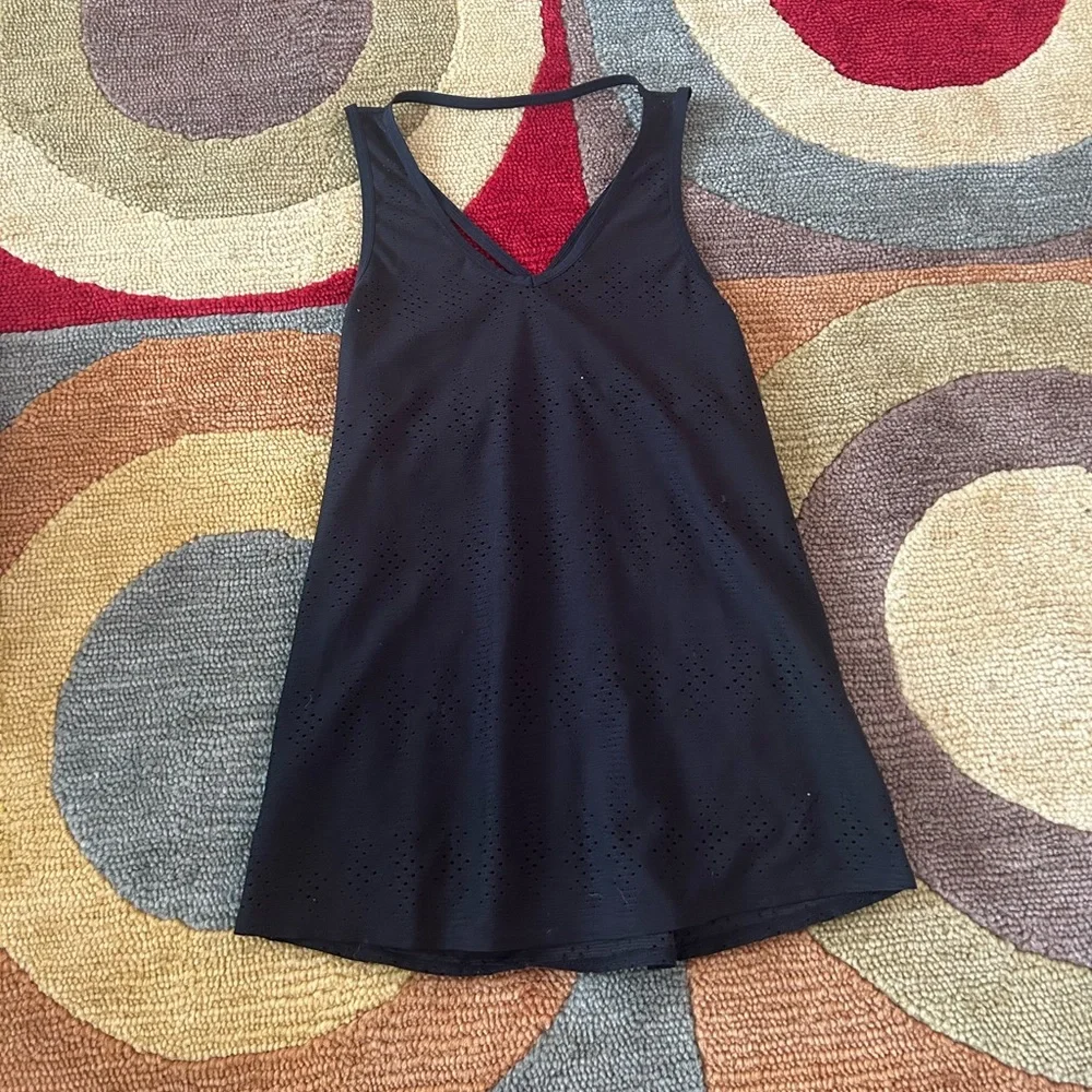Athleta Black Limitless Laser Cut Tank Top Black Mesh Criss Cross Women’s Size S